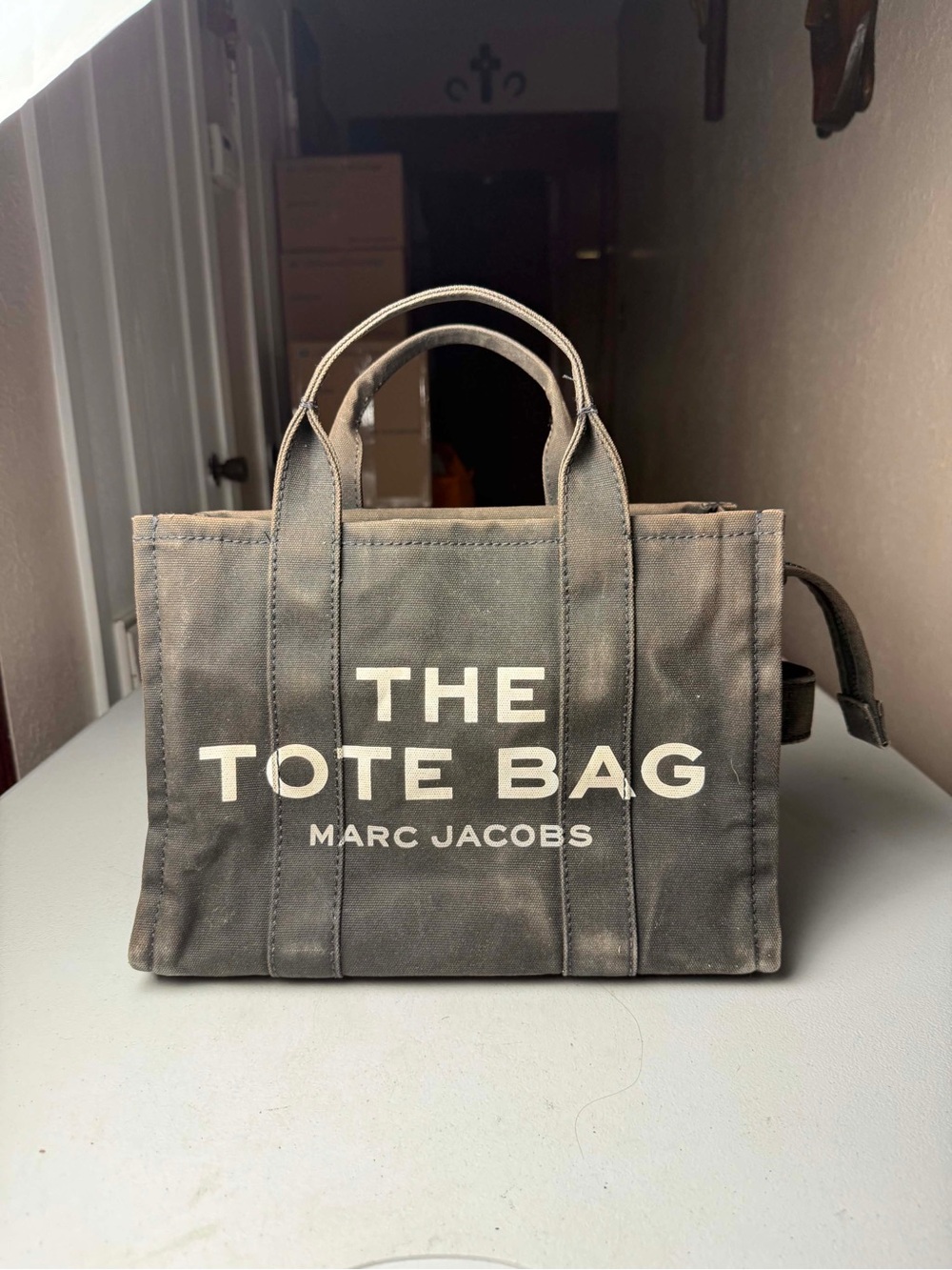 Dirty Marc Jacobs The Tote Bag Canvas Dusty Black Gray Handbag Crossbody